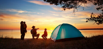 Family enjoying camping trip